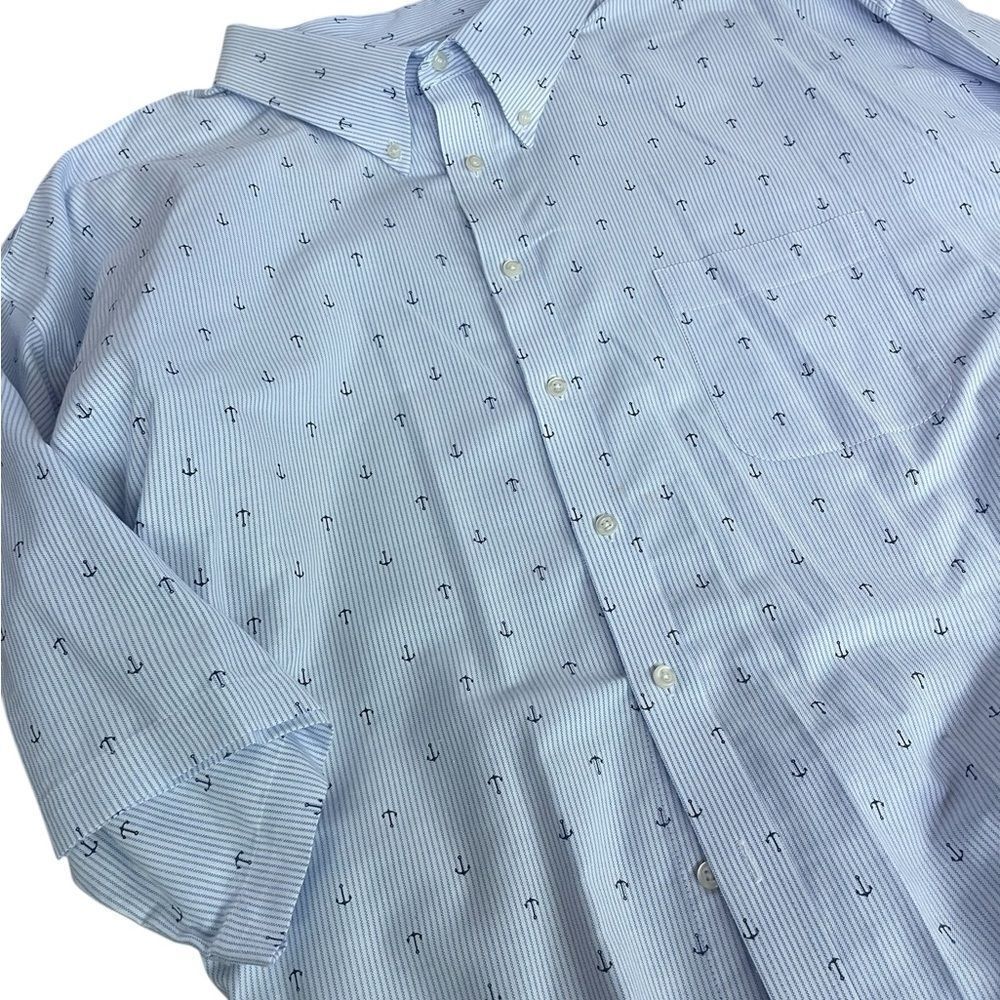 Stafford travel wrinkle free size 22Men's Blue Anchor Print Shirt like new
